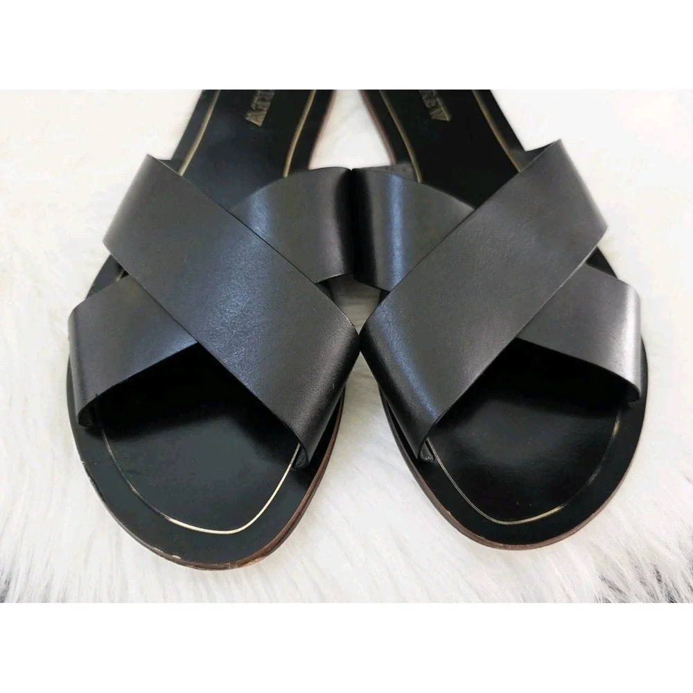 J. Crew Cypress Criss Cross Sandals Slides Women's size 9 Black Leather